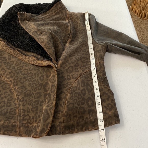 Anthropologie Marrakech Leopard Sherpa Moto Jacket Stretch Baddie Bomber Sheik - Picture 14 of 16